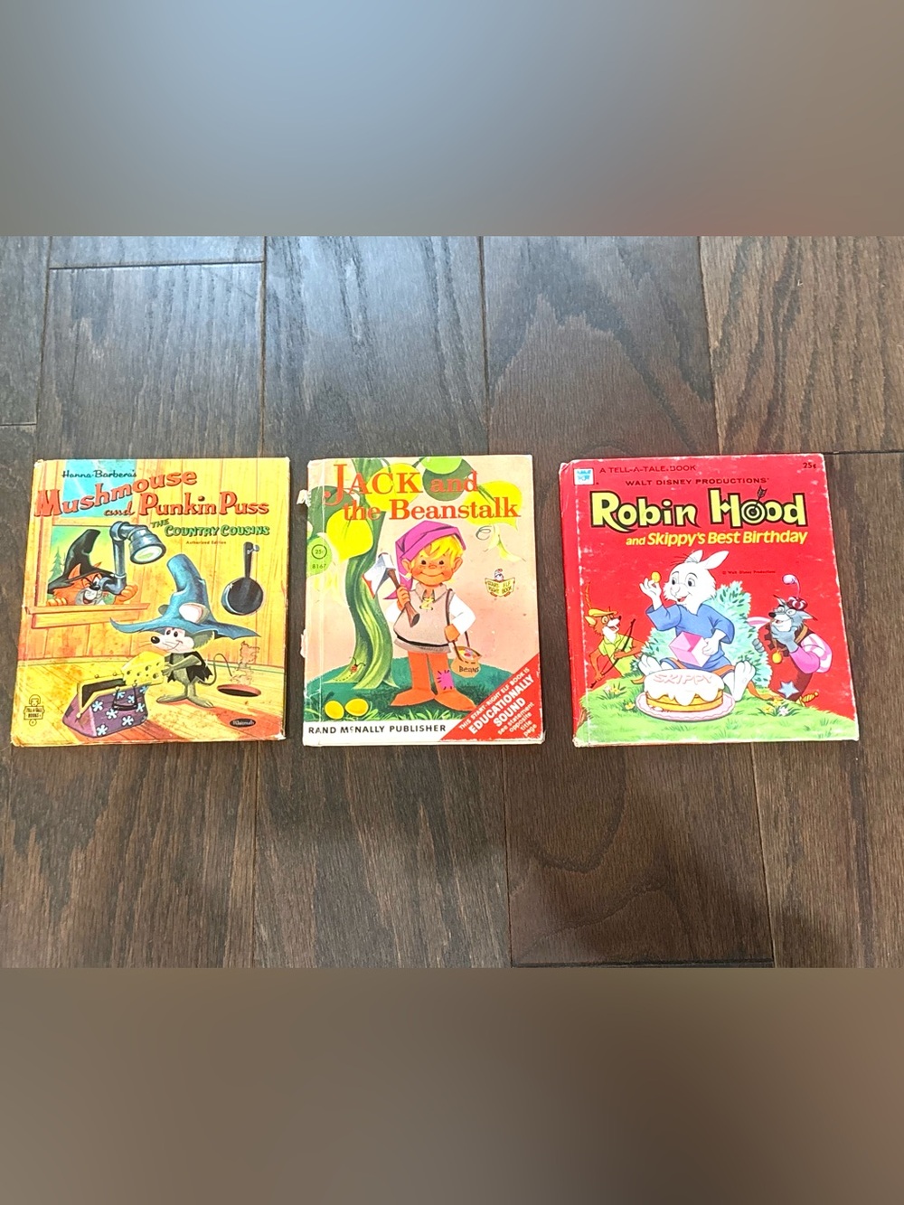 3 Vtg Books- Mushmouse/ Punkin Puss 1964, Jack Beanstalk 1969, Robinhood 1973